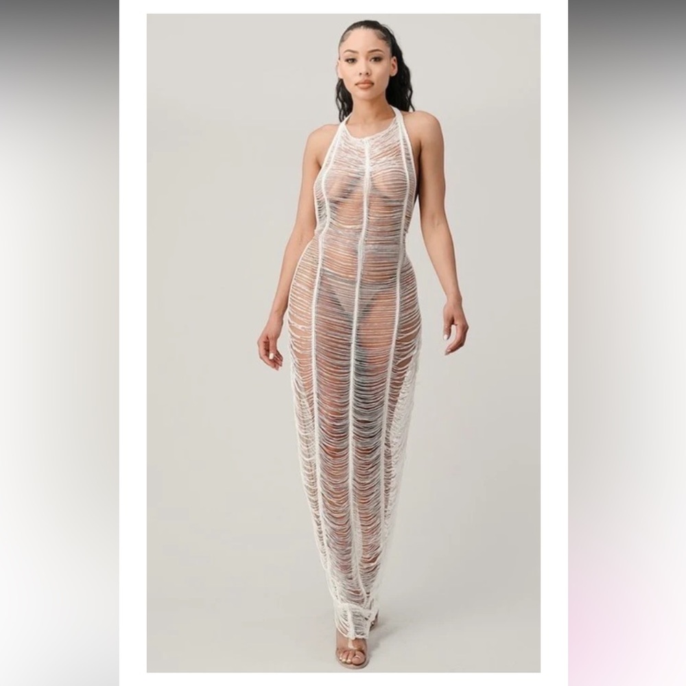 Sheer White Net Dress Cover Up